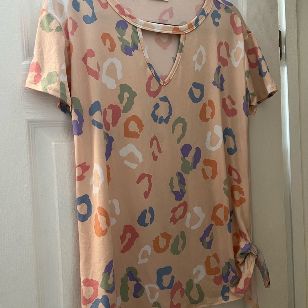 Multicolor Leopard Print Short Sleeve Women's Top